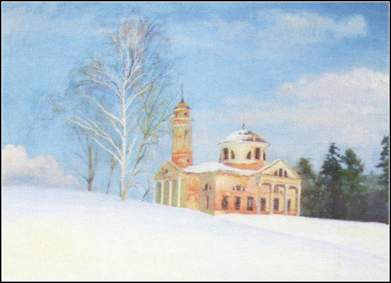 Знаменская церковь с. Теплое. Худ. В.А. Макаров. 1989 г.