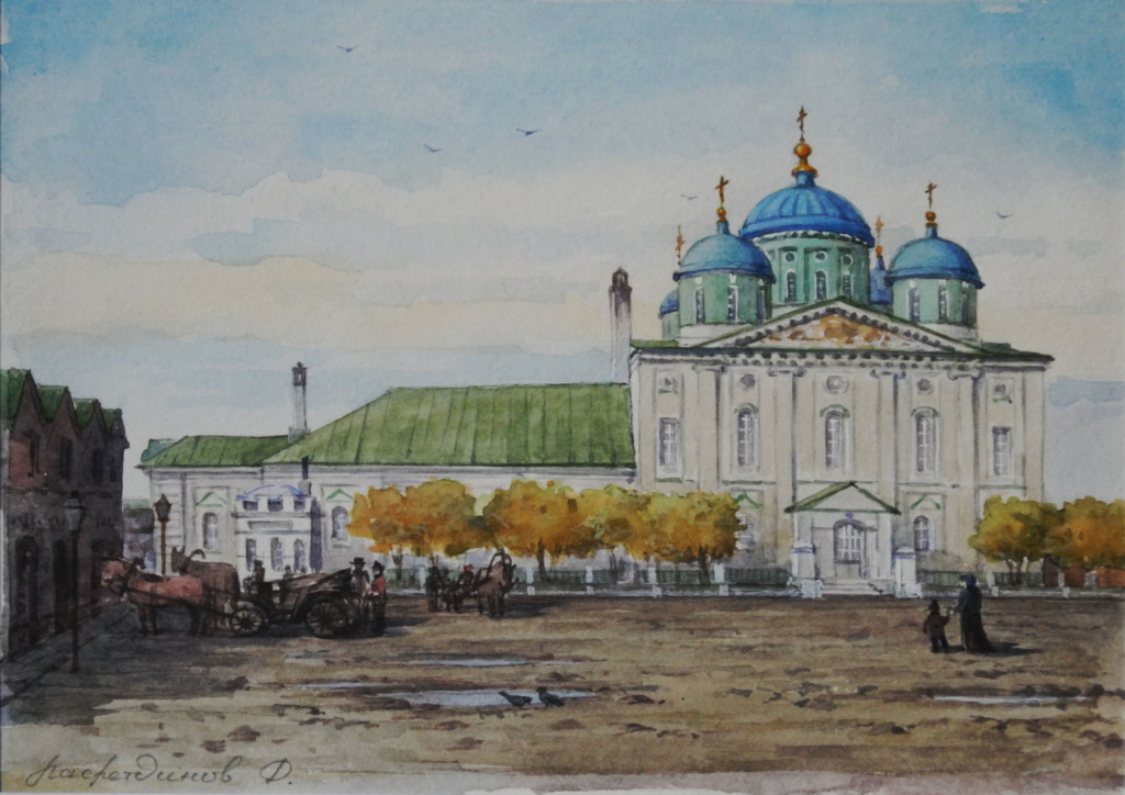 Насретдинов Ф.Ф. Троицкий собор XIX в., 2009 г., 13х18, бум., акв.